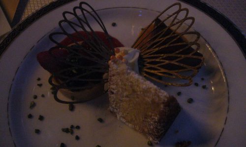 Dessert included chocolate royaltine crunch triangles