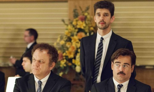 Colin Farrell (seated right) and Ben Whishaw (standing) are among The Lobster's 7 BIFA nominations