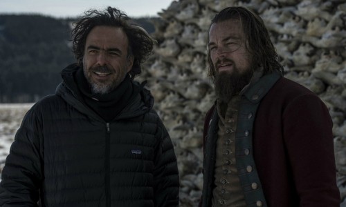 Alejandro Gonzalez Iñárritu directing Leonardo DiCaprio in The Revenant